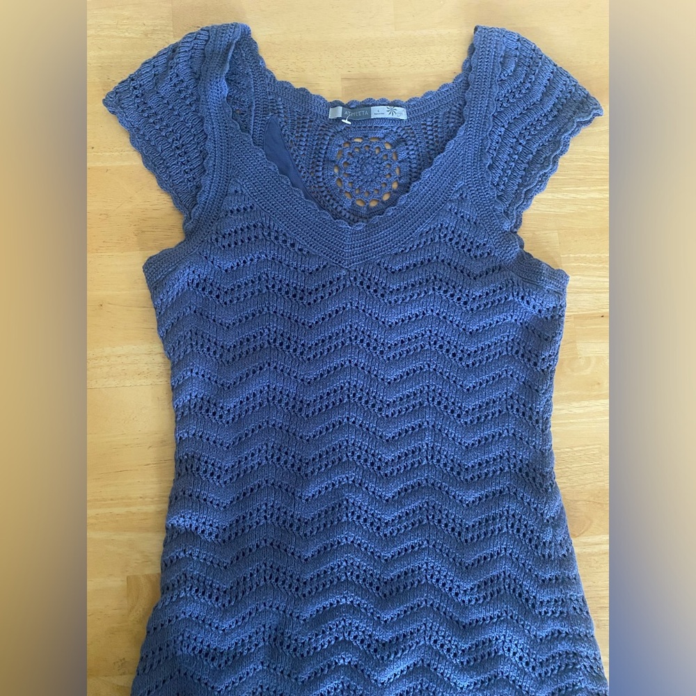 Athleta Horseshoe Bay Boho Crochet Knit Purple Blue Dress Women's Size Large